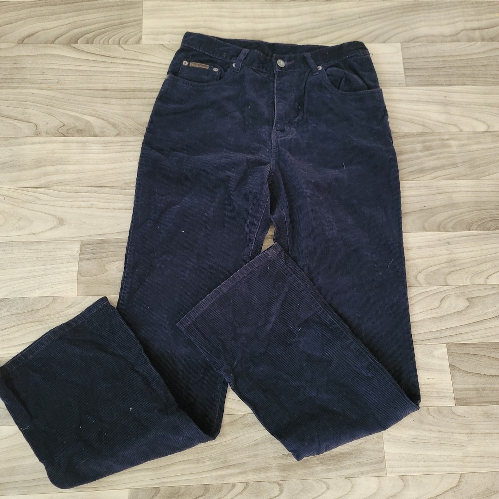 Vintage Calvin Klein Blue Corduroy Straight-leg Jeans Sz 7 Waist 28